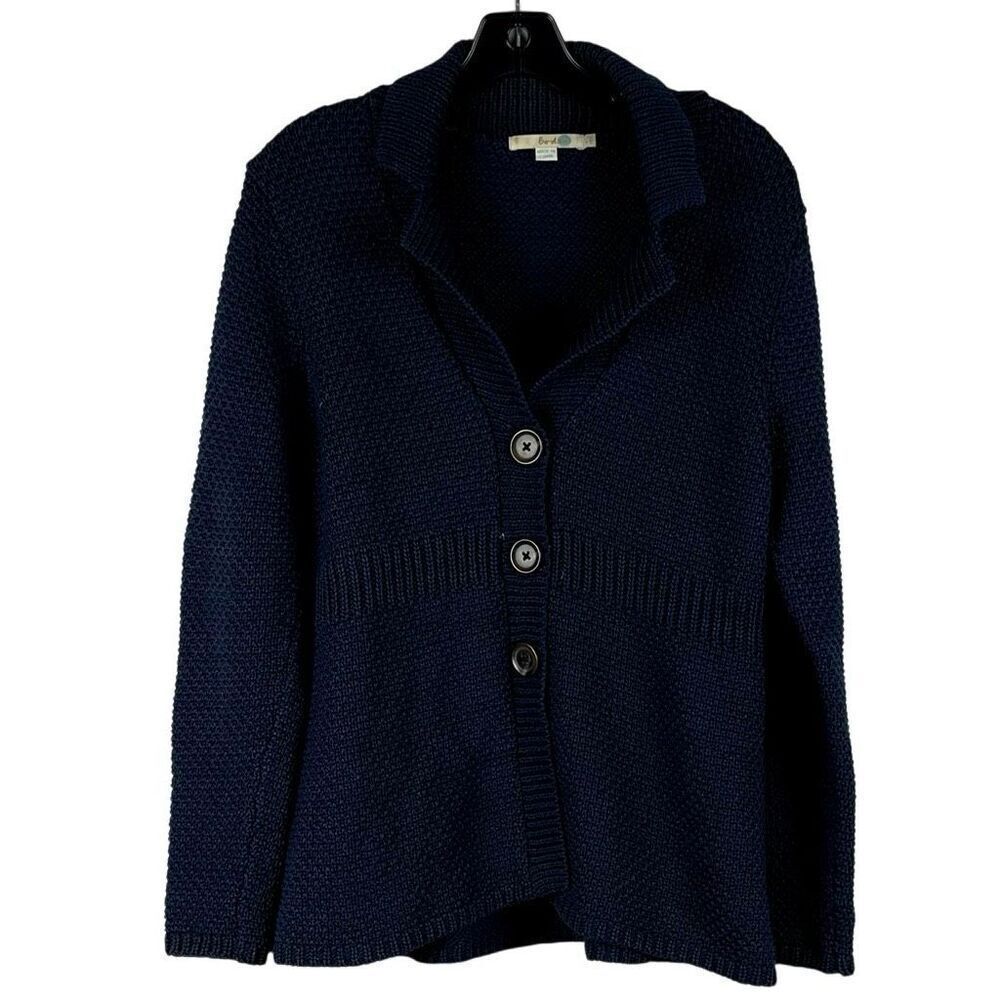 Boden Navy Textured Knit Collar Three Front Buttons Cardigan 12